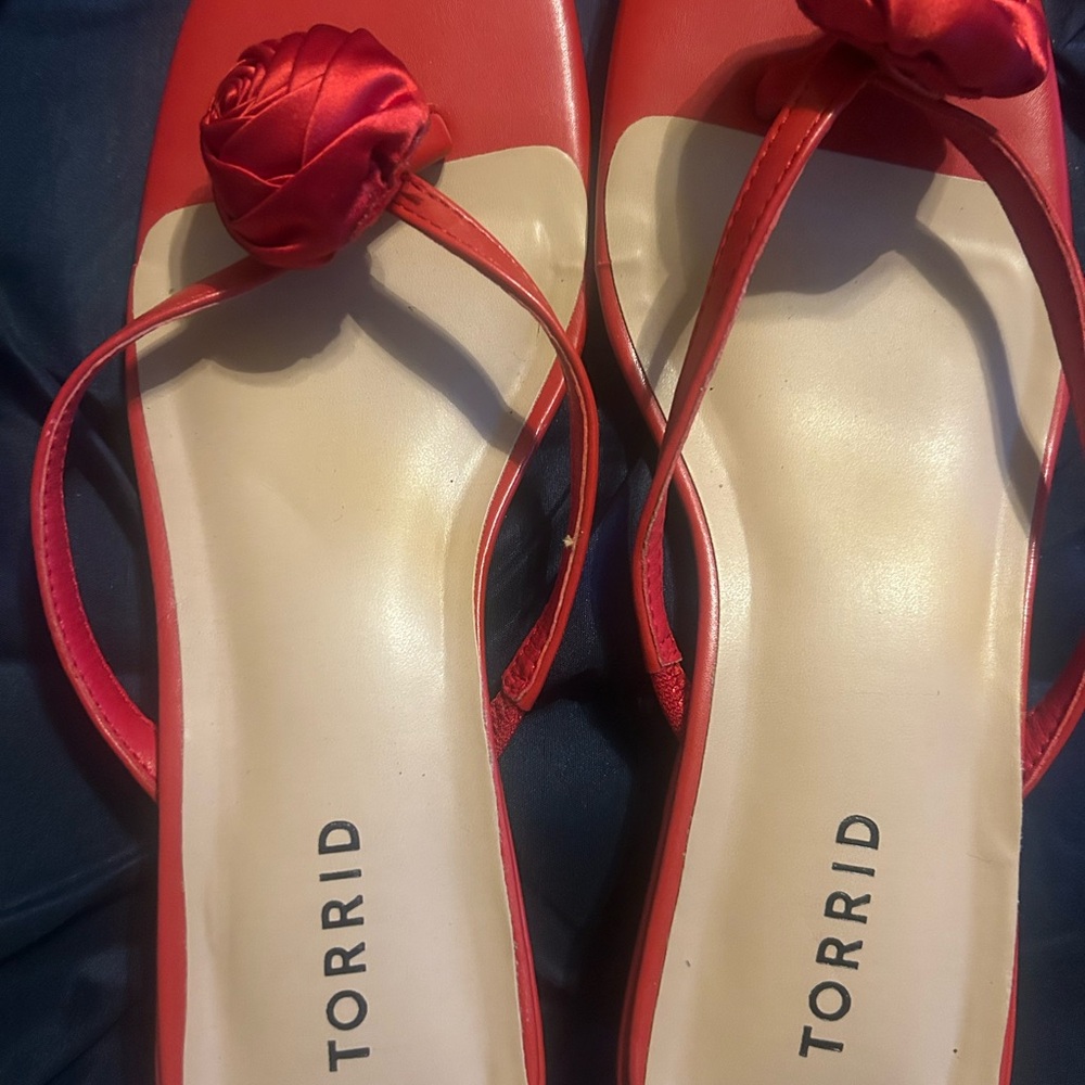 torrid Red Satin Rose Slingback Sandals